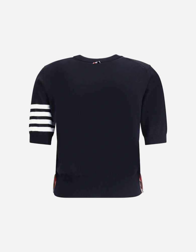 Ribbed Crew Neck Knit T-Shirt with Iconic Sleeve Bands Women - Black