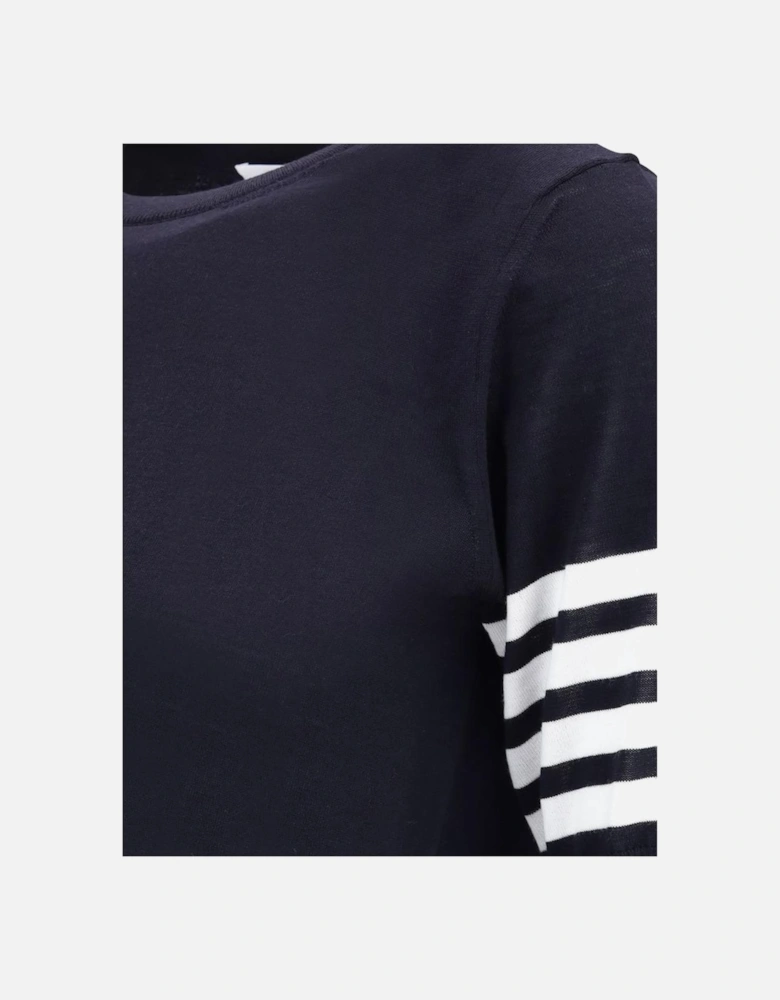 Ribbed Crew Neck Knit T-Shirt with Iconic Sleeve Bands Women - Black