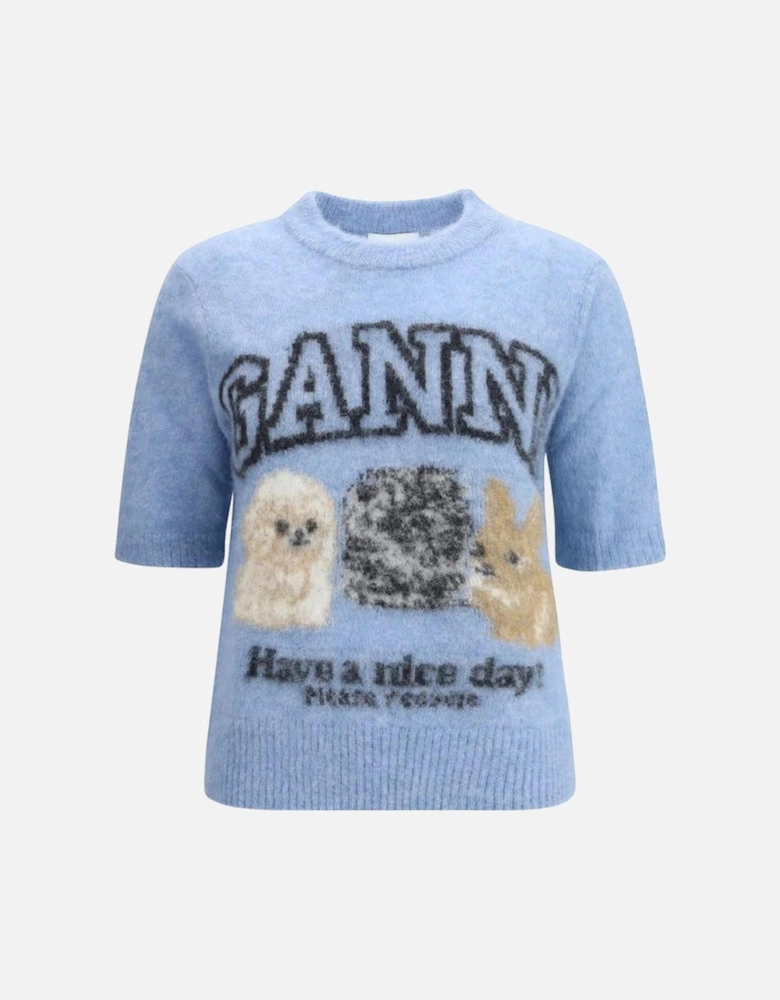 Puppies Alpaca Sweater with Pet Print Women - Light Blue