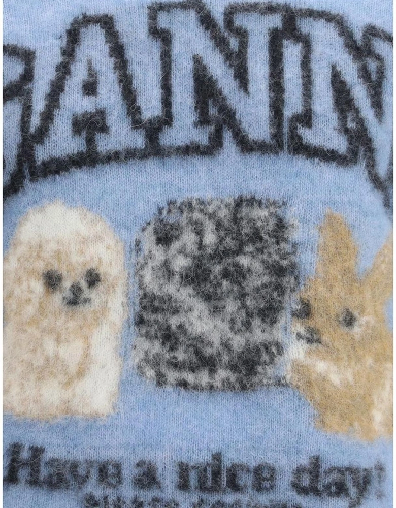 Puppies Alpaca Sweater with Pet Print Women - Light Blue