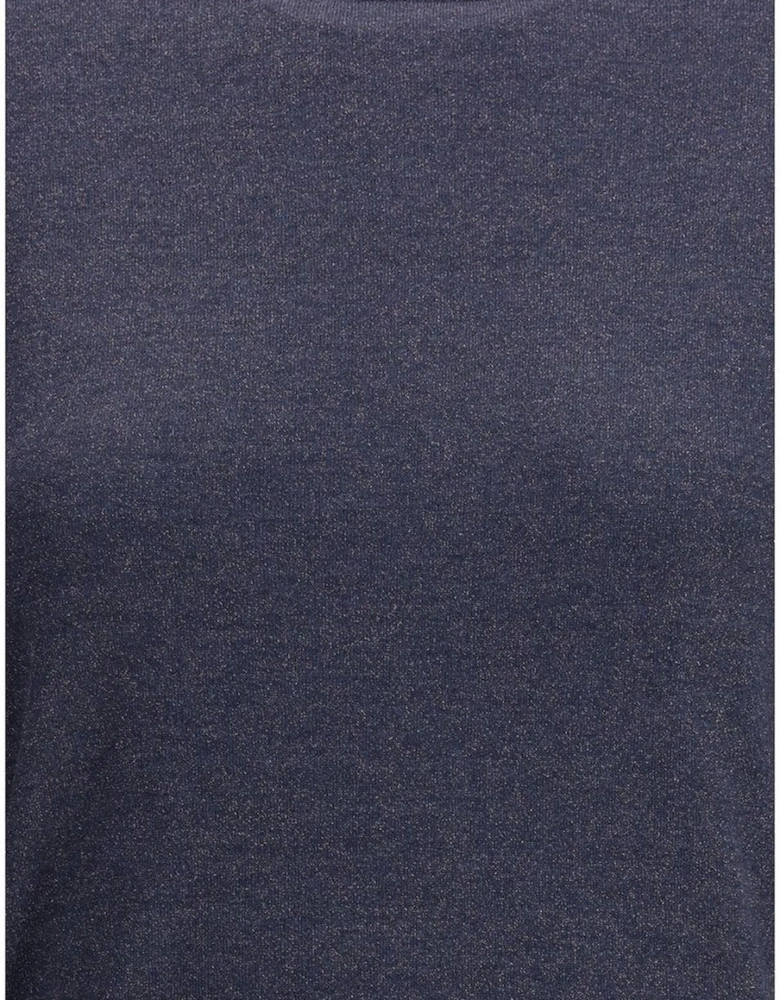 Long-Sleeved Lurex Boat Neck Top Women - Blue T-Shirts