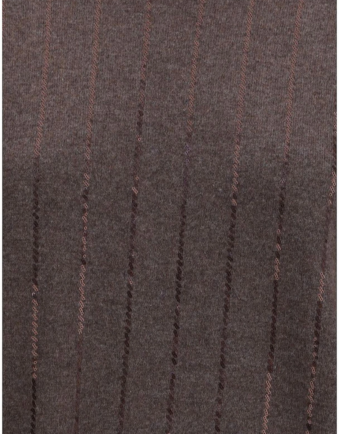Sequined Vertical Striped Sweater with Ribbed Trim Women - Brown