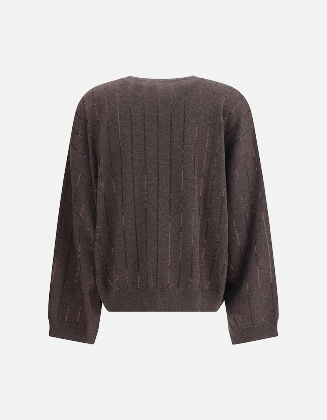 Sequined Vertical Striped Sweater with Ribbed Trim Women - Brown