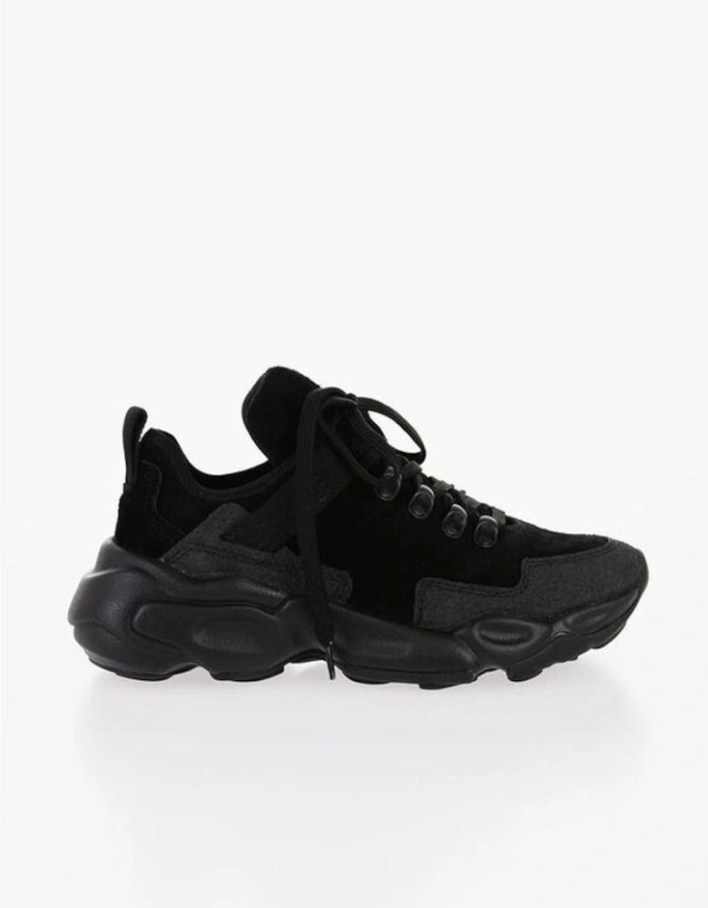 Suede Lace-Up Sneakers with Rubber Sole Women - Black