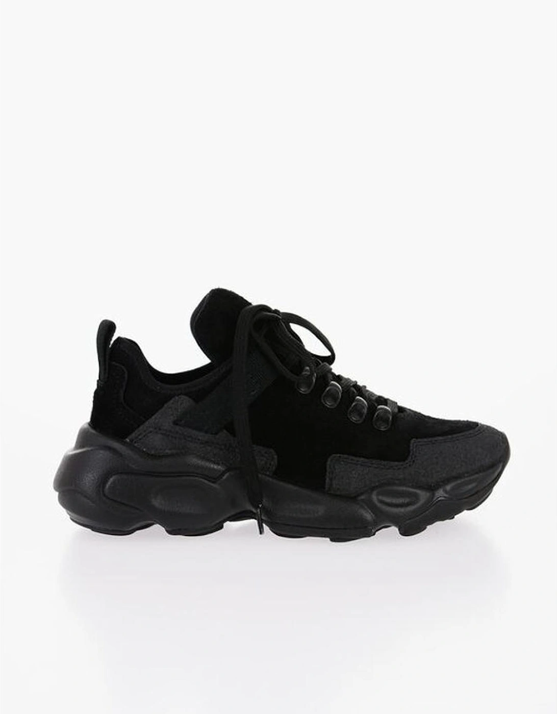 Suede Lace-Up Sneakers with Rubber Sole Women - Black