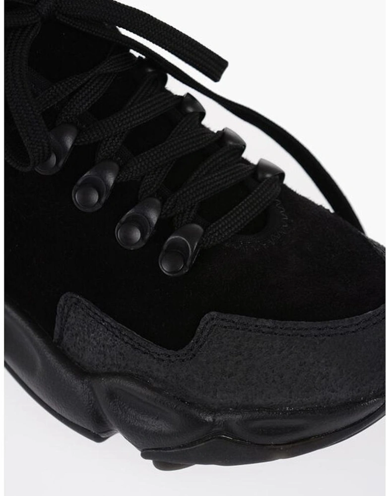 Suede Lace-Up Sneakers with Rubber Sole Women - Black