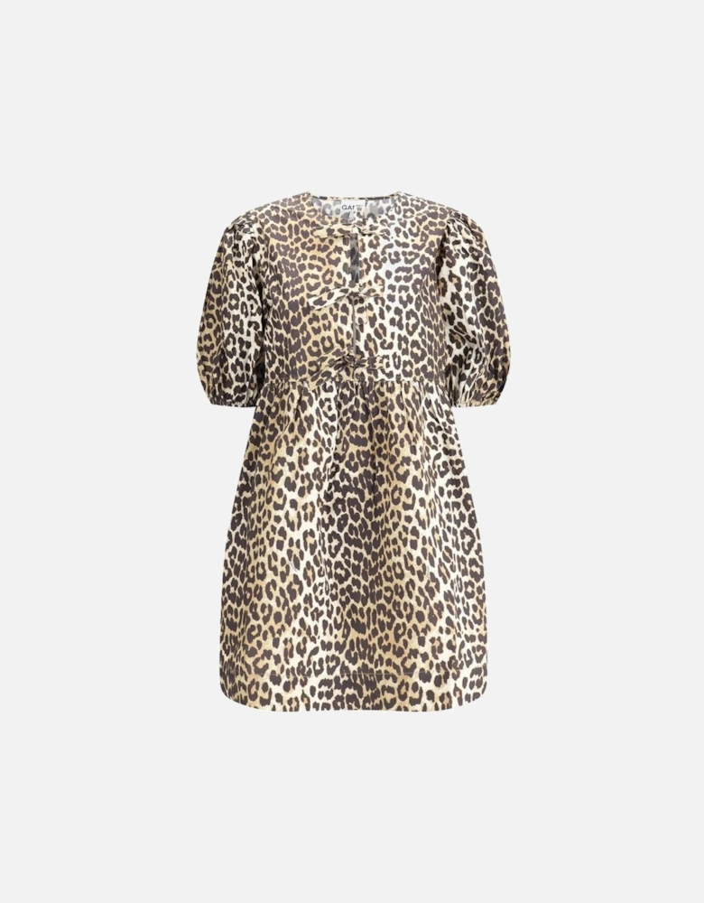 Leopard Mini Dress with Balloon Sleeves and Cut-Out Details Women -