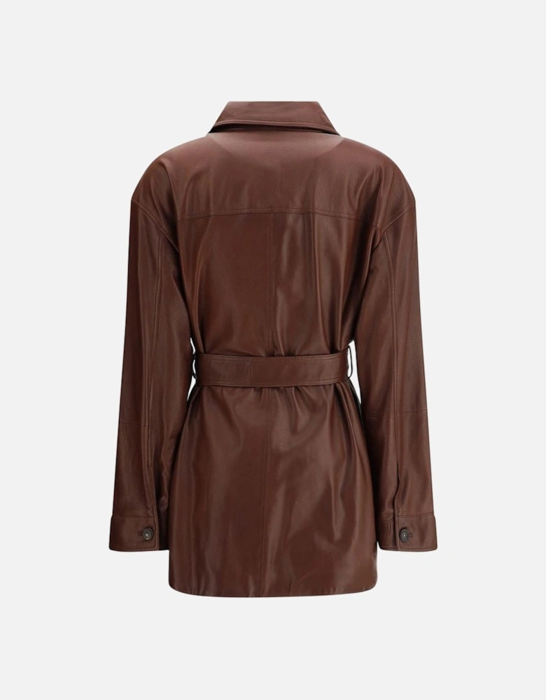 Saharan Leather Jacket with Knotted Waist Sash Women - Brown Jackets
