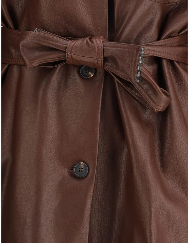 Saharan Leather Jacket with Knotted Waist Sash Women - Brown Jackets
