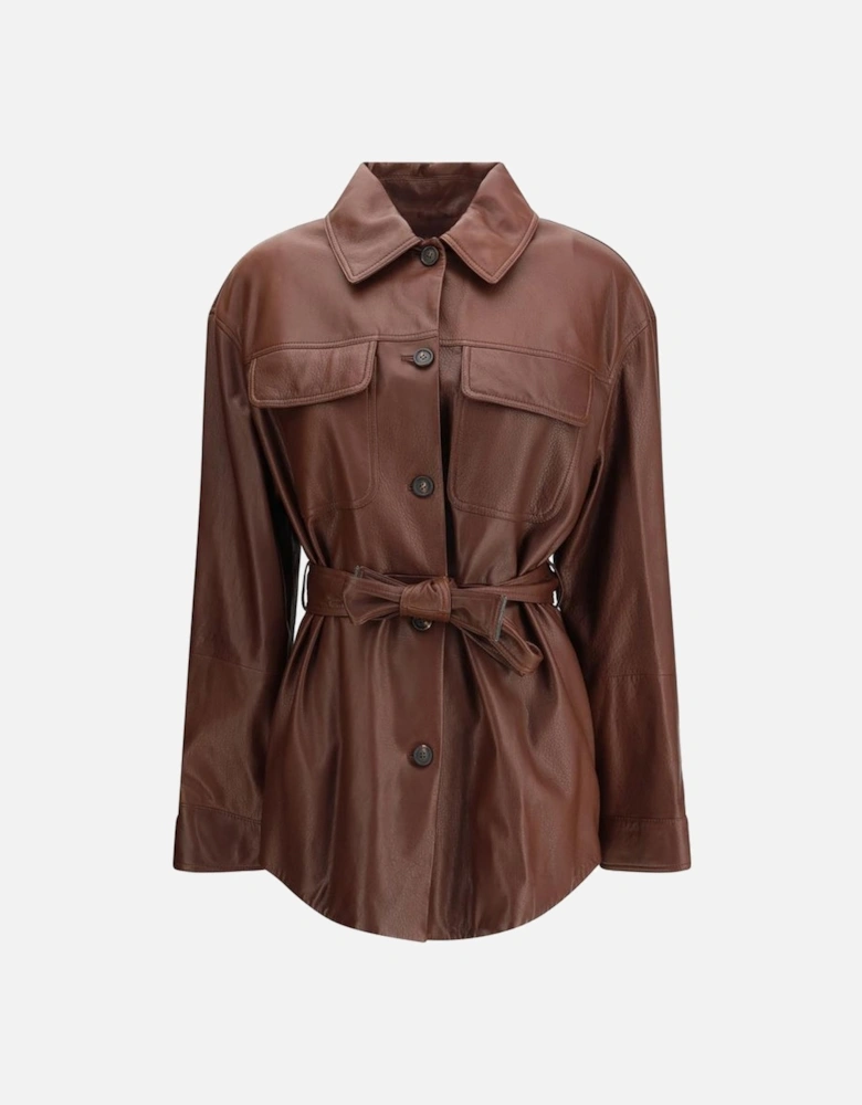 Saharan Leather Jacket with Knotted Waist Sash Women - Brown Jackets