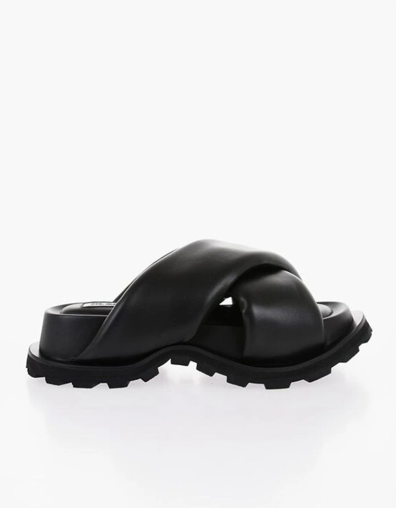 Leather Rugged Sole Rubber Sole Sneakers Women - Black Sandals