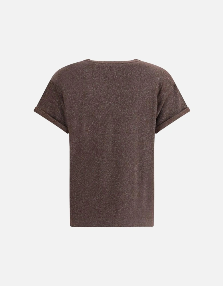 Lurex Ribbed Crew Neck T-Shirt Women - Brown