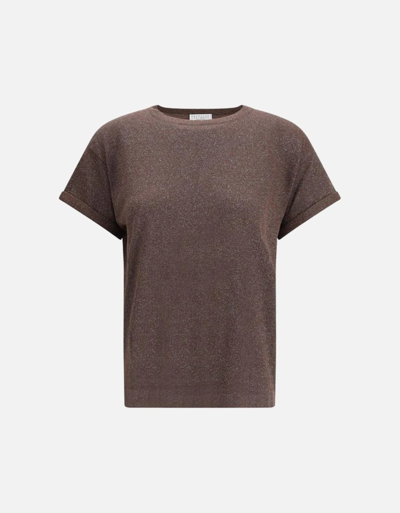Lurex Ribbed Crew Neck T-Shirt Women - Brown