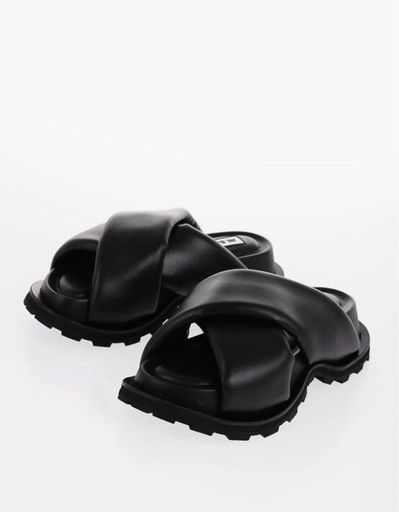 Leather Rugged Sole Rubber Sole Sneakers Women - Black Sandals