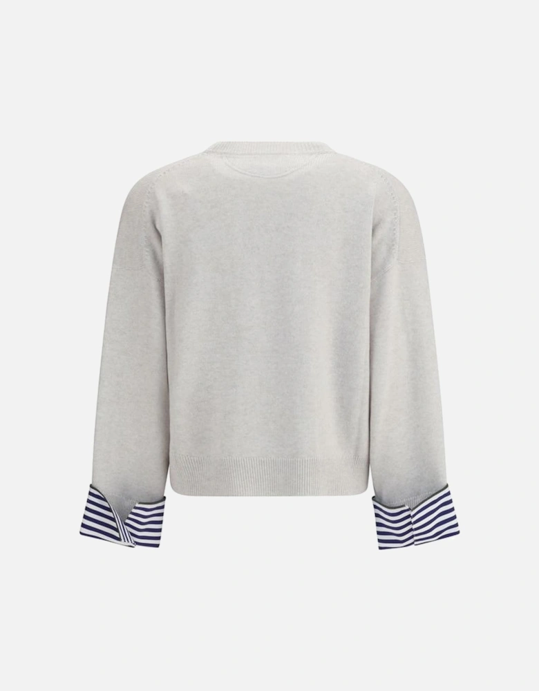 Cashmere Sweater with Ribbed Crew Neck and Jewel Cuffed Sleeves Women