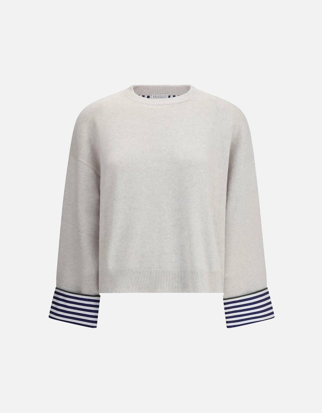 Cashmere Sweater with Ribbed Crew Neck and Jewel Cuffed Sleeves Women, 4 of 3