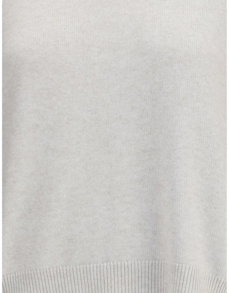 Cashmere Sweater with Ribbed Crew Neck and Jewel Cuffed Sleeves Women