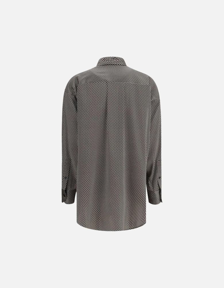 Silk Polka Dot Oversized Shirt with Pointed Collar Women - Black