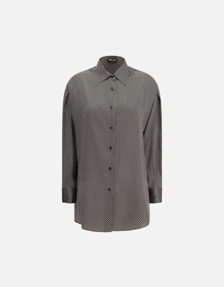 Silk Polka Dot Oversized Shirt with Pointed Collar Women - Black
