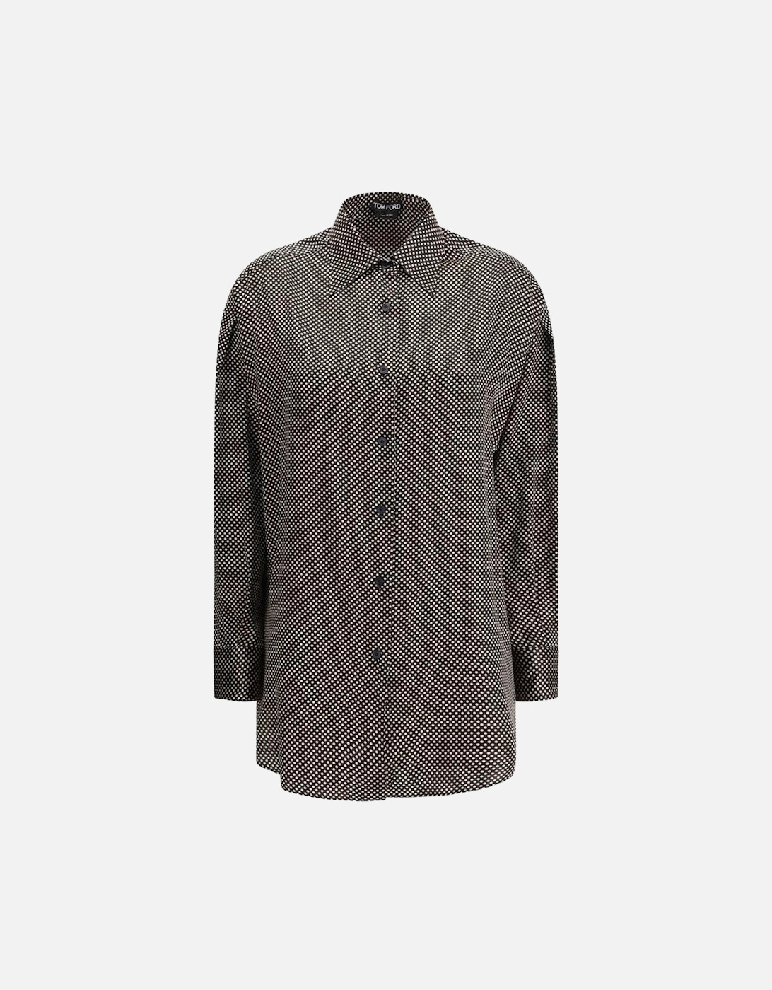 Silk Polka Dot Oversized Shirt with Pointed Collar Women - Black, 4 of 3