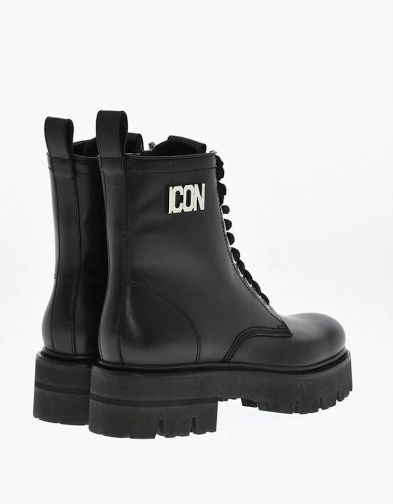Calf High Lace-Up Boots with Zip Women - Black