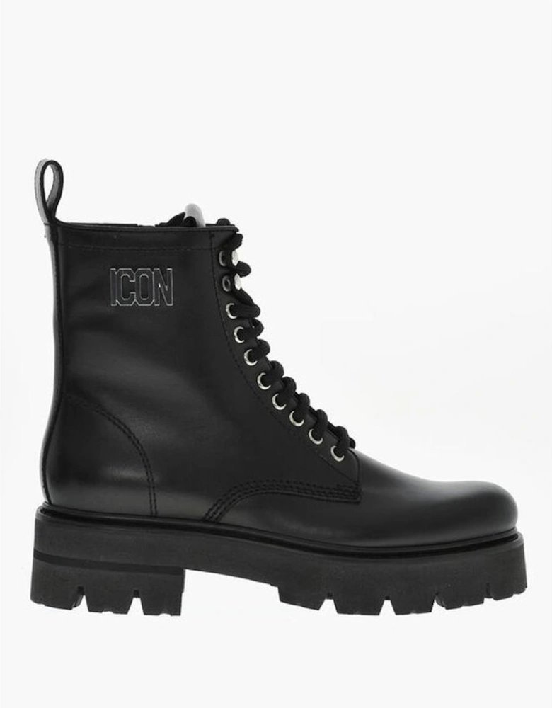 Calf High Lace-Up Boots with Zip Women - Black