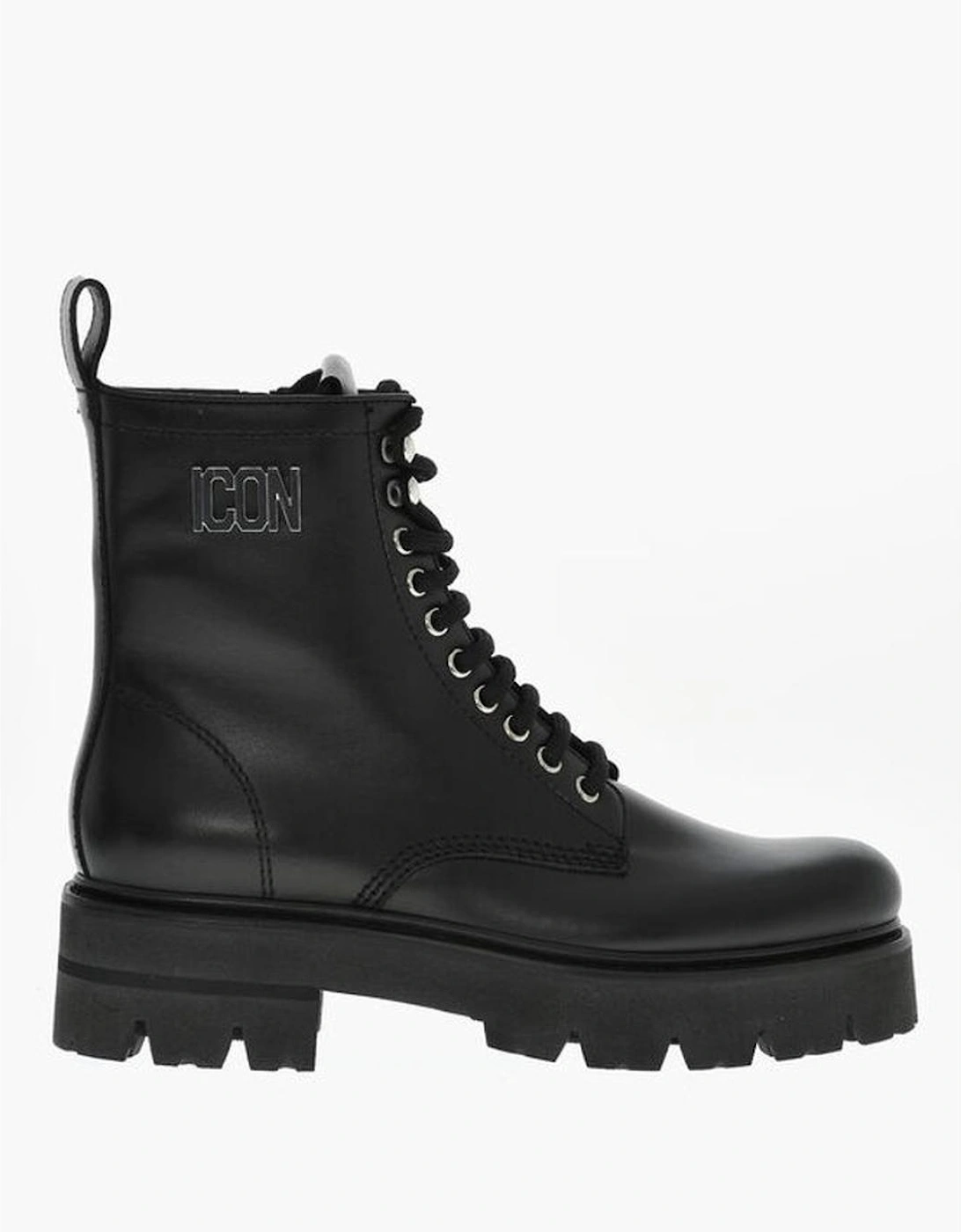 Calf High Lace-Up Boots with Zip Women - Black