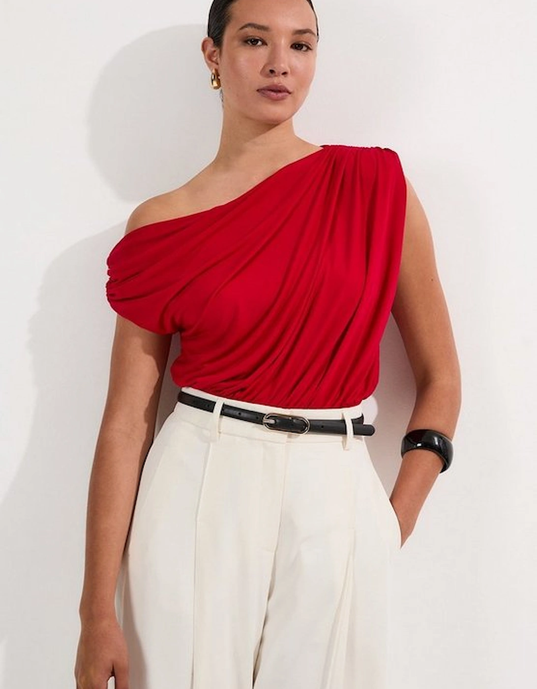 Jersey Crepe Asymmetric Bodysuit, 2 of 1