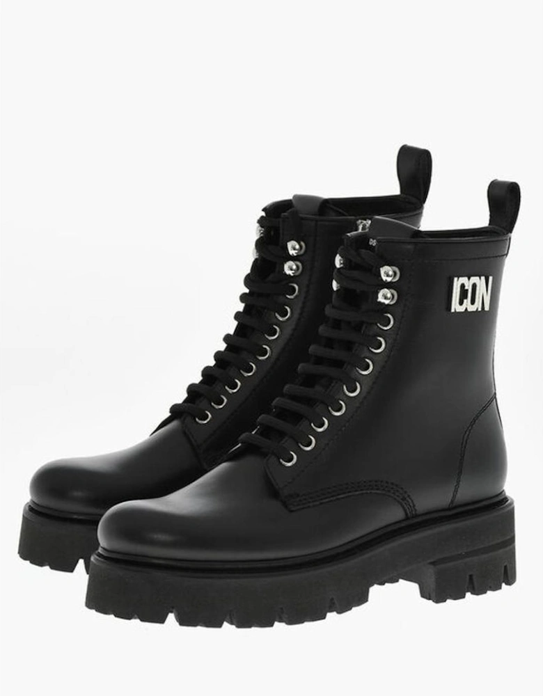 Calf High Lace-Up Boots with Zip Women - Black