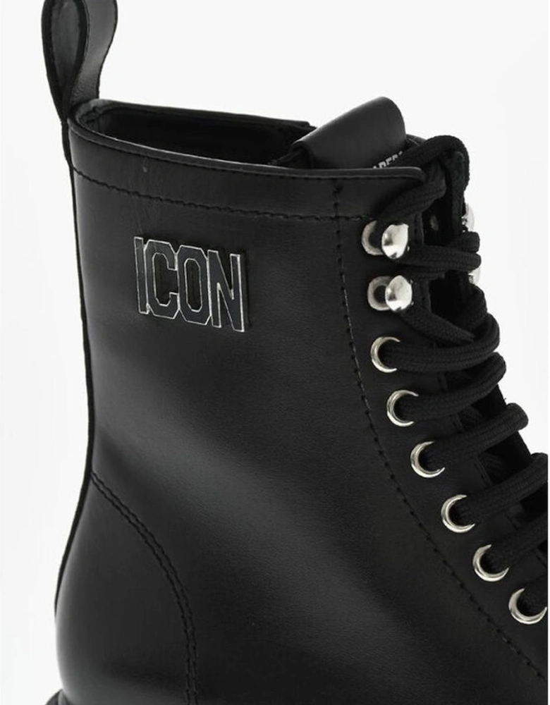 Calf High Lace-Up Boots with Zip Women - Black