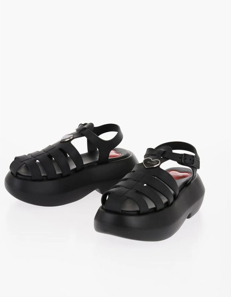 Eco-Leather Buckle Ankle Strap Platform Sandals Women - Black