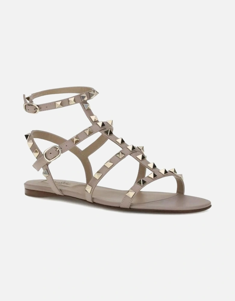 Leather Rockstud Sandals with Adjustable Ankle Strap Women - Gray