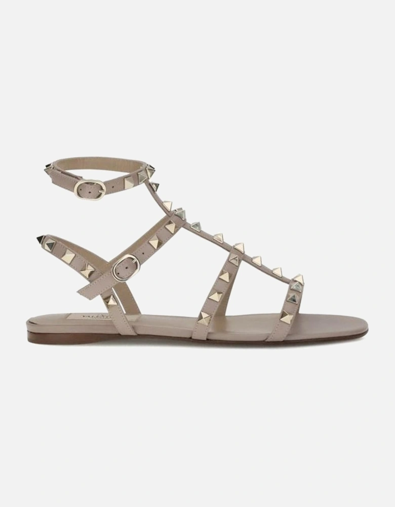 Leather Rockstud Sandals with Adjustable Ankle Strap Women - Gray
