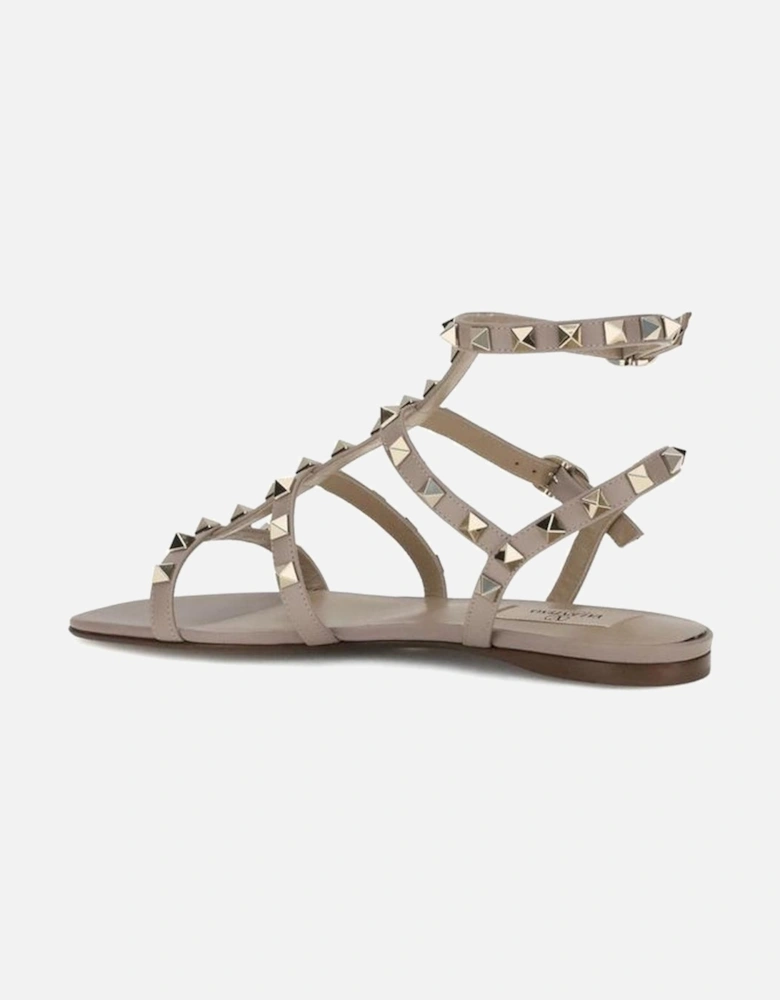 Leather Rockstud Sandals with Adjustable Ankle Strap Women - Gray
