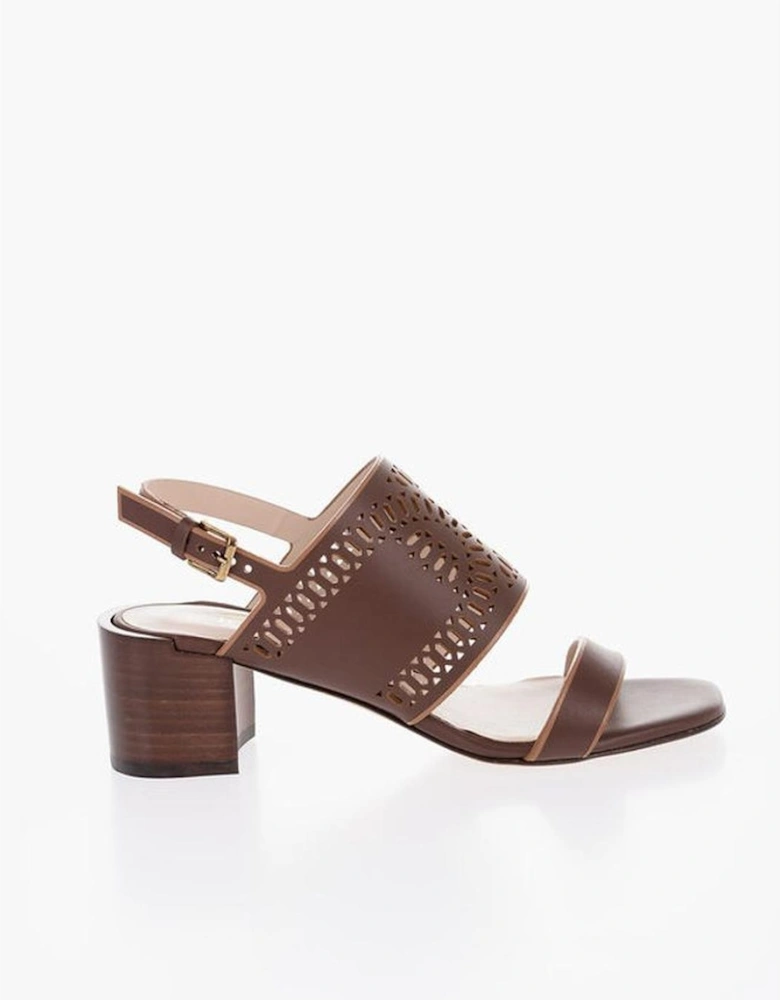 Leather Peep Toe Buckle Fastening Heels Women - Brown Sandals