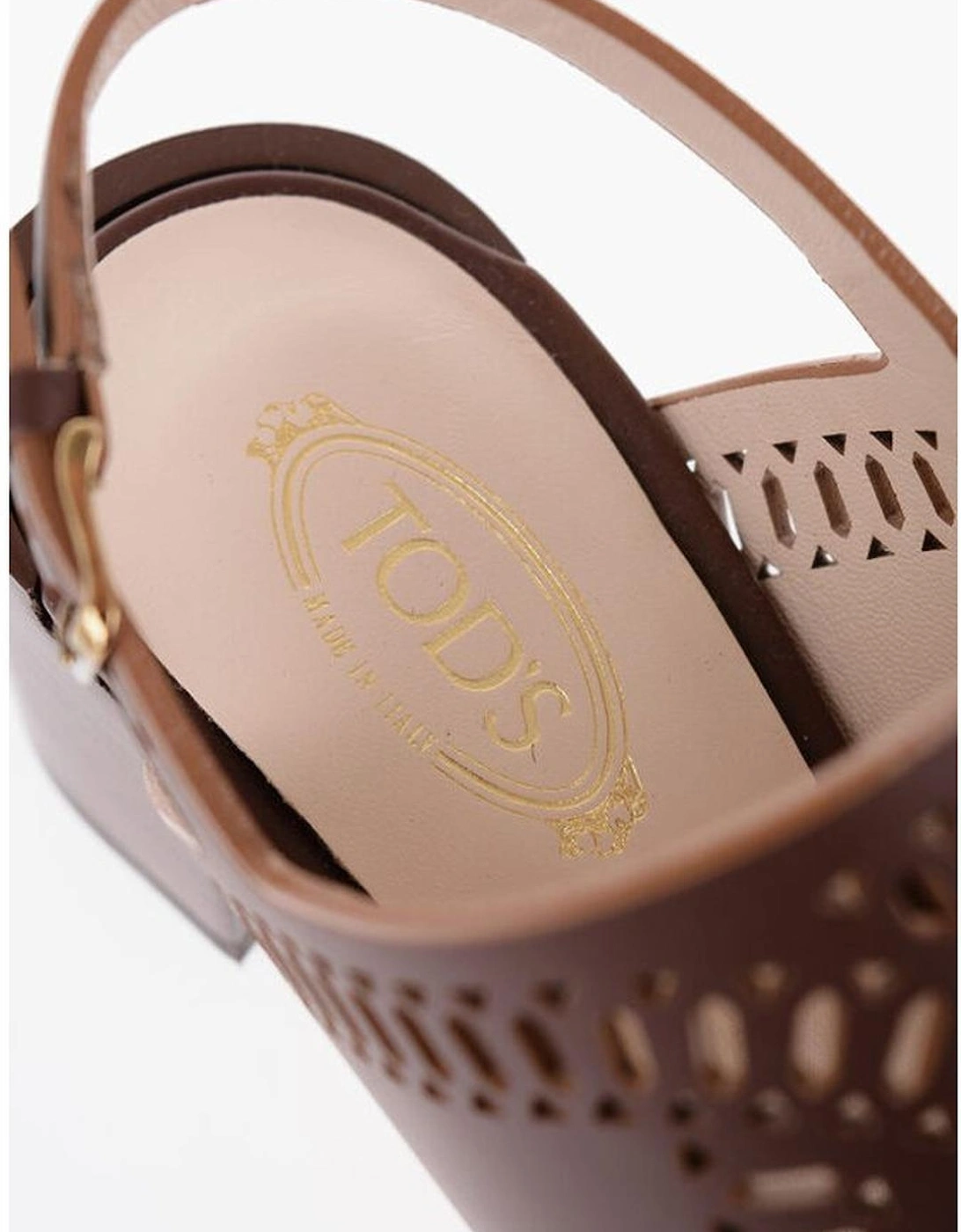 Leather Peep Toe Buckle Fastening Heels Women - Brown Sandals