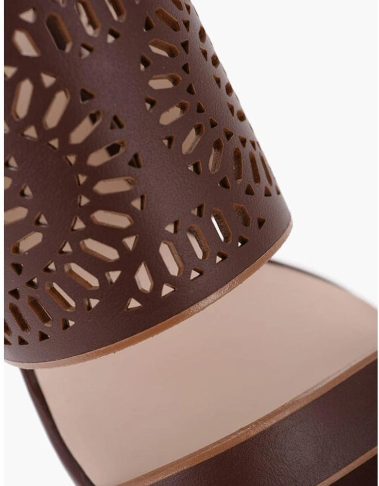 Leather Peep Toe Buckle Fastening Heels Women - Brown Sandals