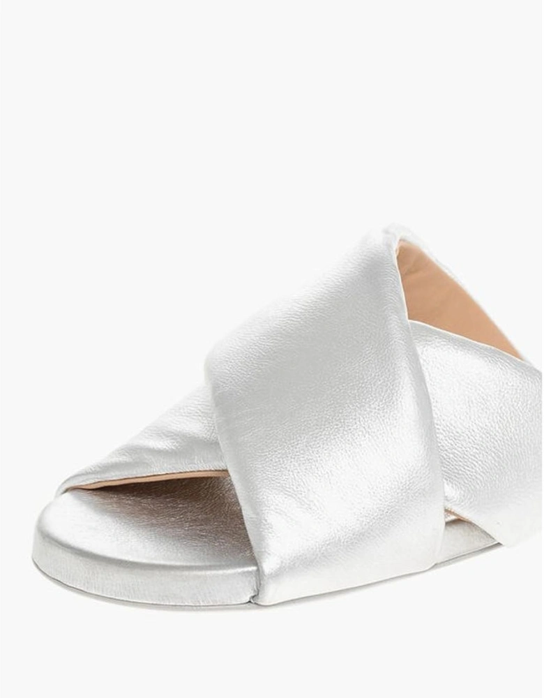 Leather Slip-On Shoes with Silver Details Women Sandals