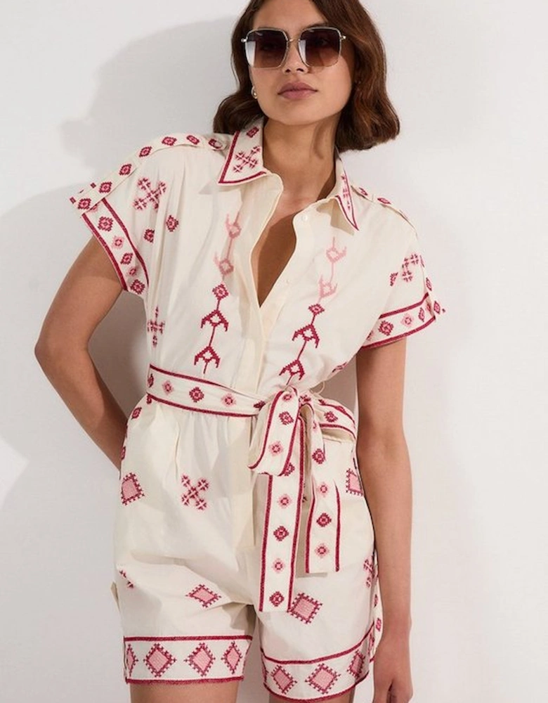 Cotton Embroidered Woven Playsuit