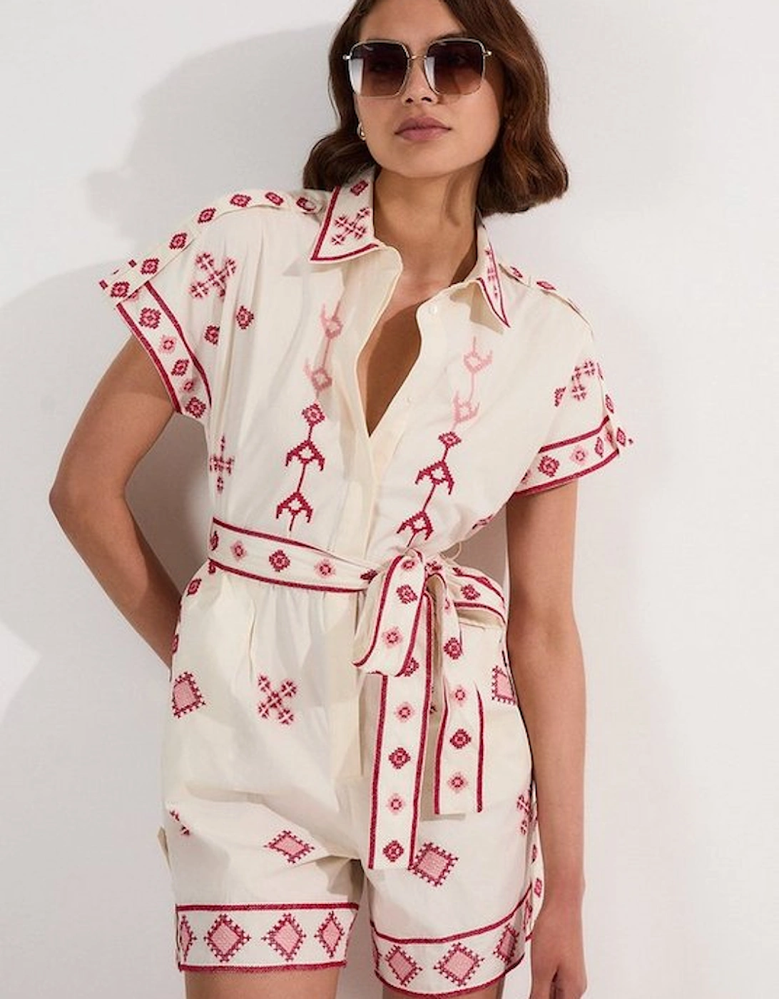 Cotton Embroidered Woven Playsuit, 2 of 1