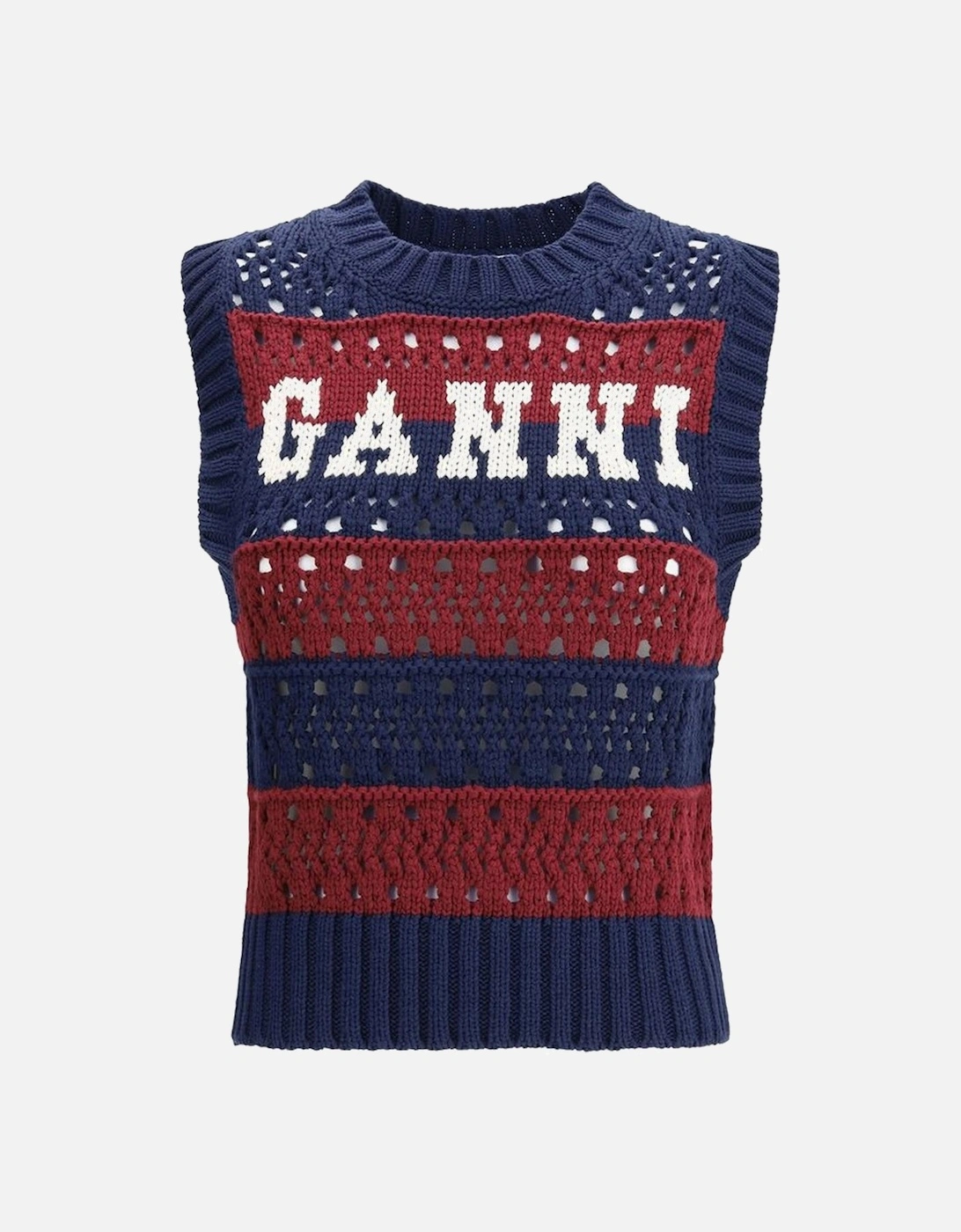 Striped Perforated Knit Cotton Vest Women - Blue Suits, 4 of 3