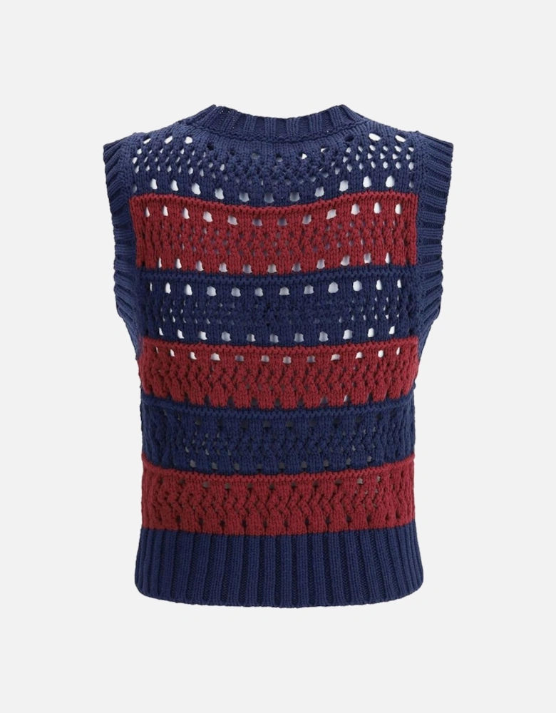 Striped Perforated Knit Cotton Vest Women - Blue Suits