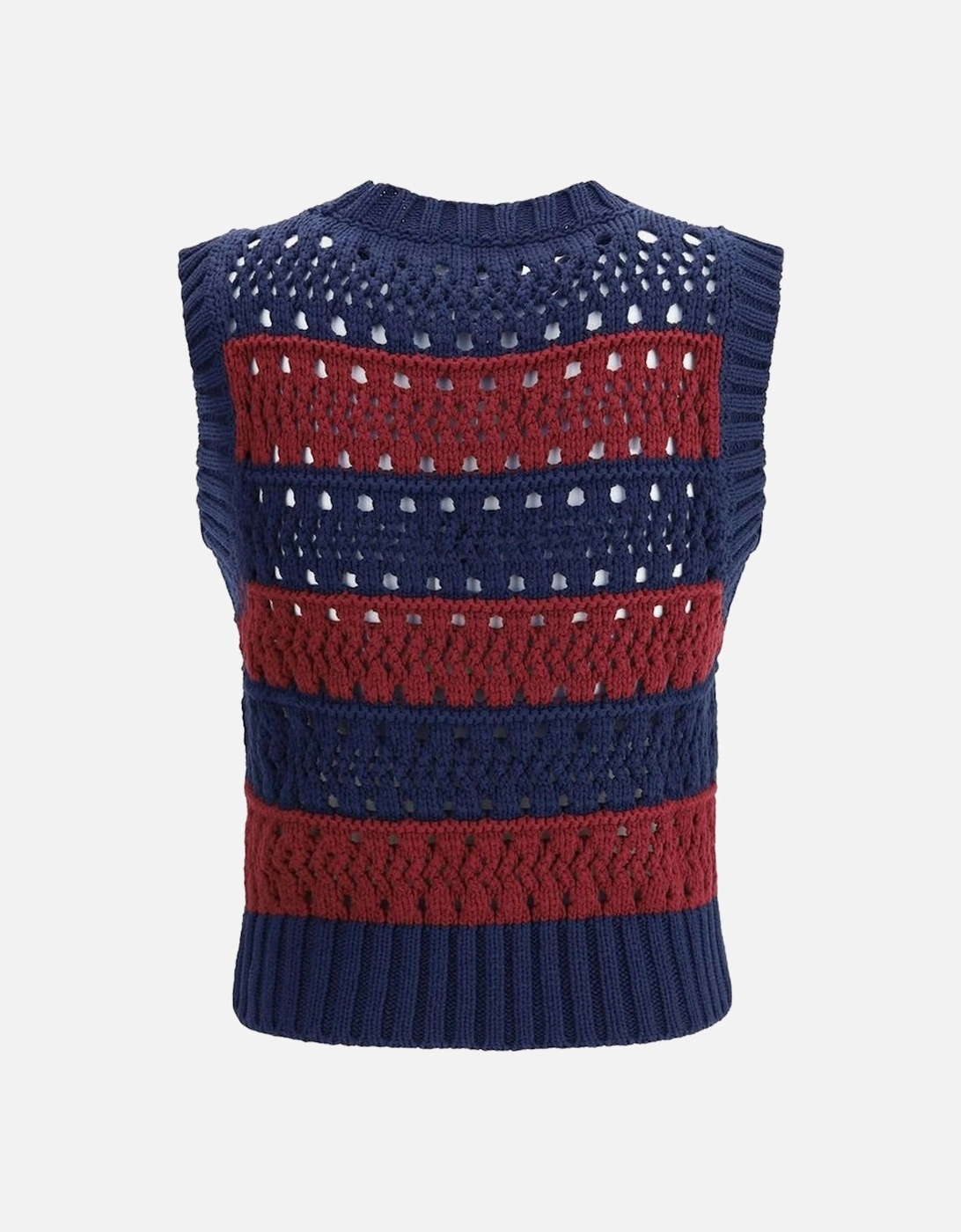 Striped Perforated Knit Cotton Vest Women - Blue Suits