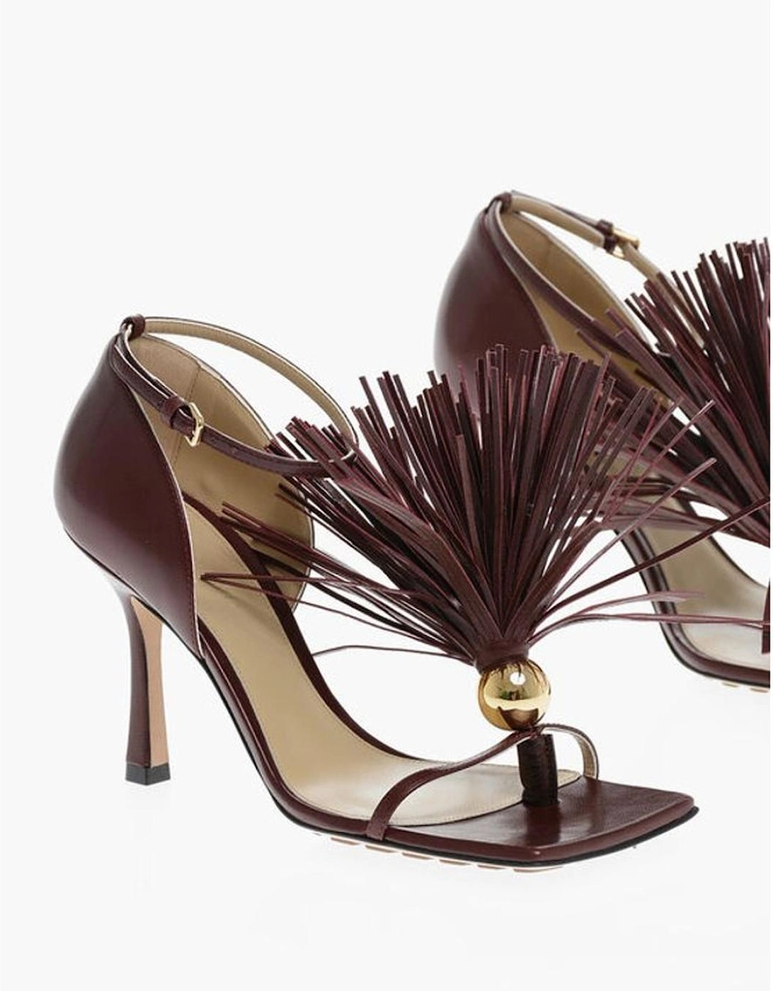 Tassel Detail Peep Toe Leather Stiletto Heels Women - Burgundy Sandals, 6 of 5