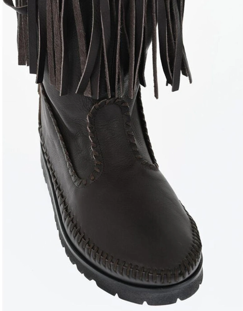 Pull-On Round Toe Rubber Sole Shoes Women - Brown Boots