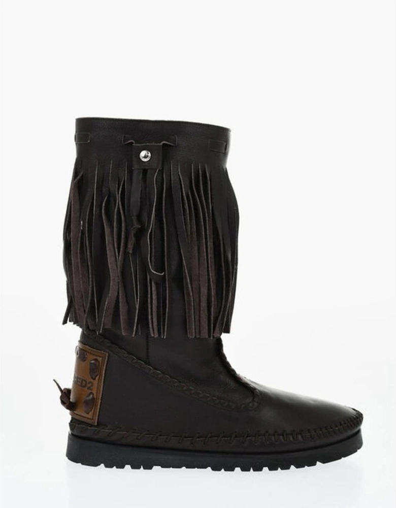 Pull-On Round Toe Rubber Sole Shoes Women - Brown Boots