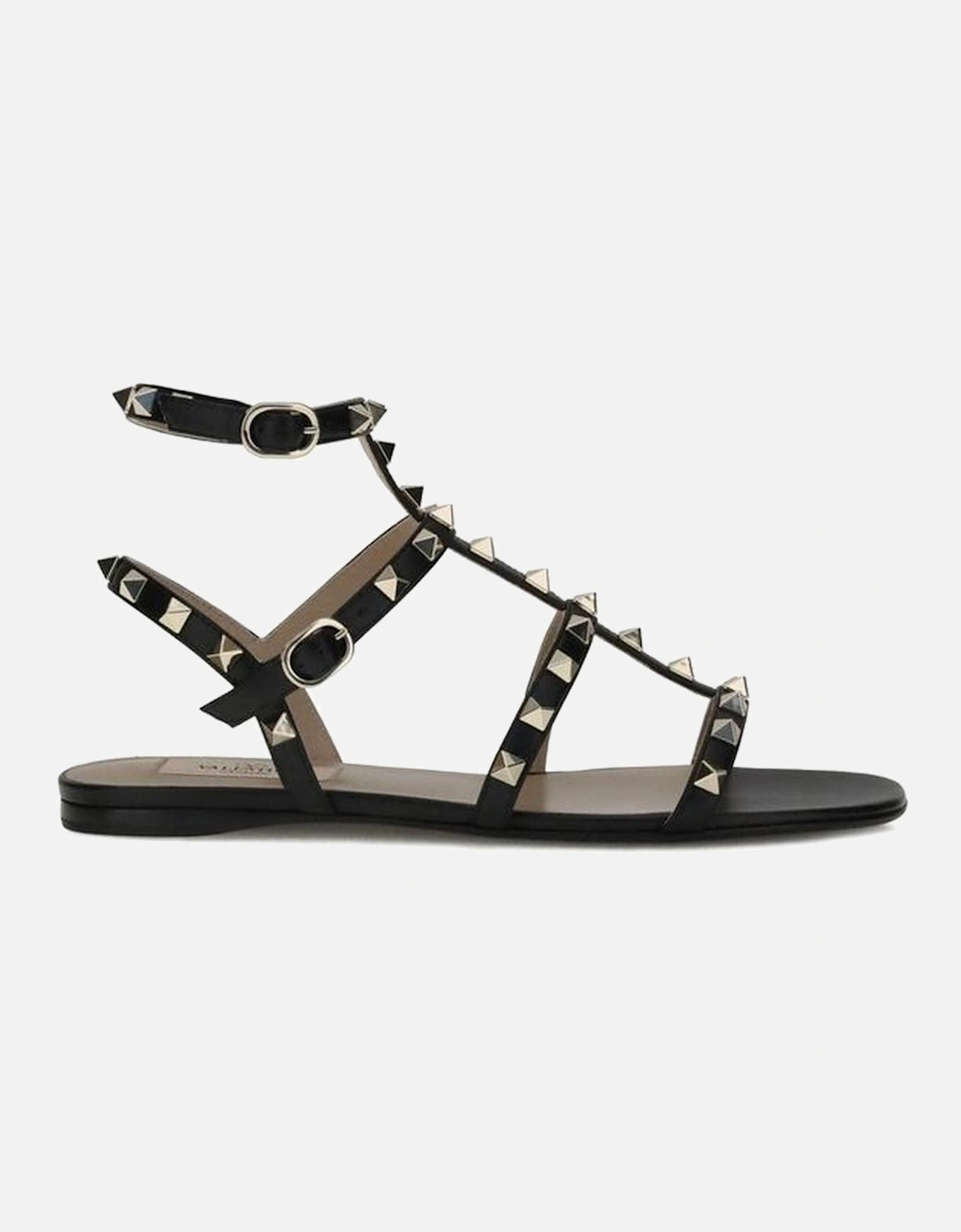 Leather Rockstud Flat Sandals with Ankle Strap Women - Black, 4 of 3