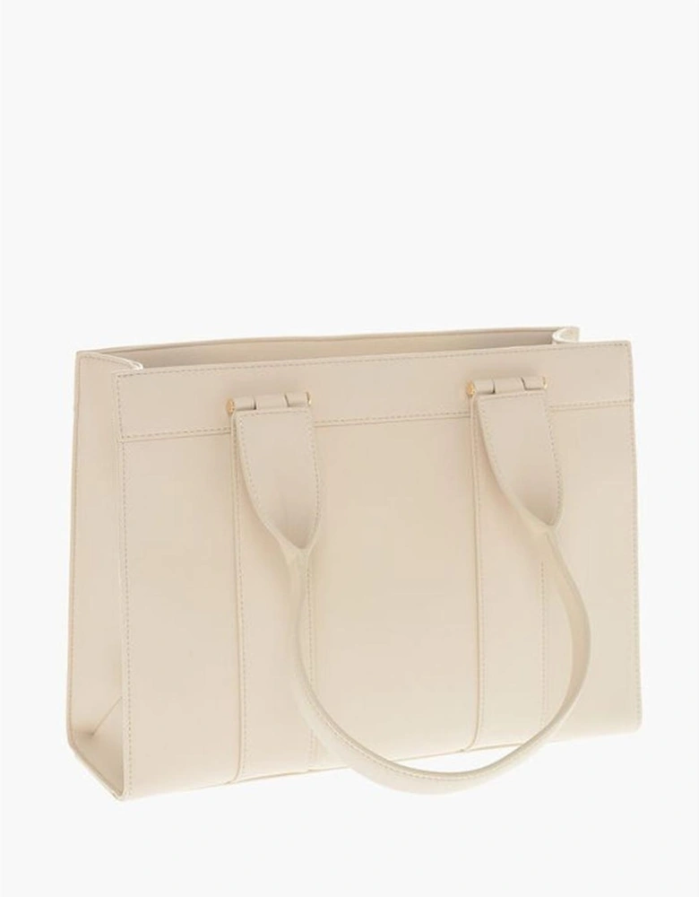 Embroidery Logo Handbag with Double Handle Women - Beige Tote Bags