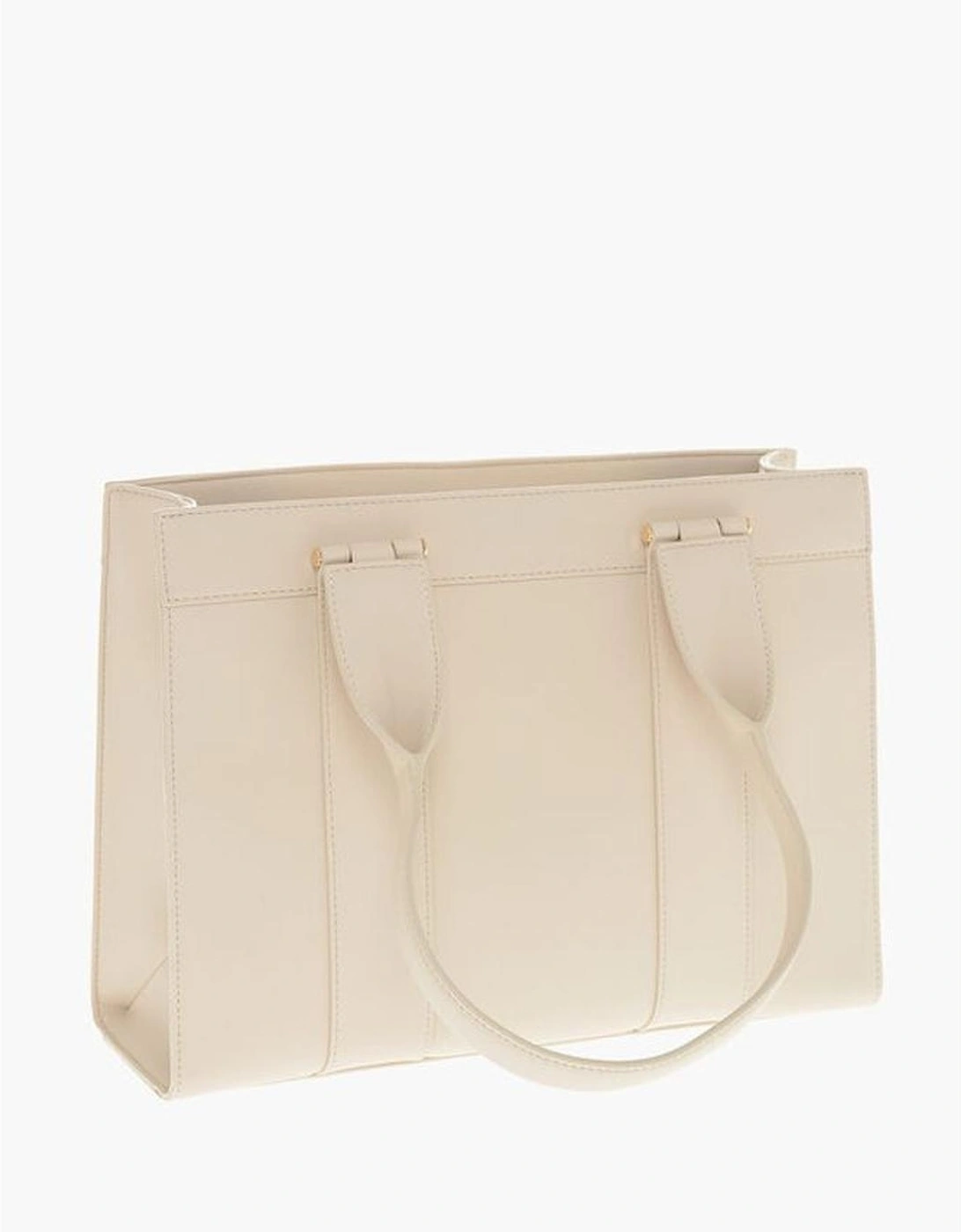 Embroidery Logo Handbag with Double Handle Women - Beige Tote Bags