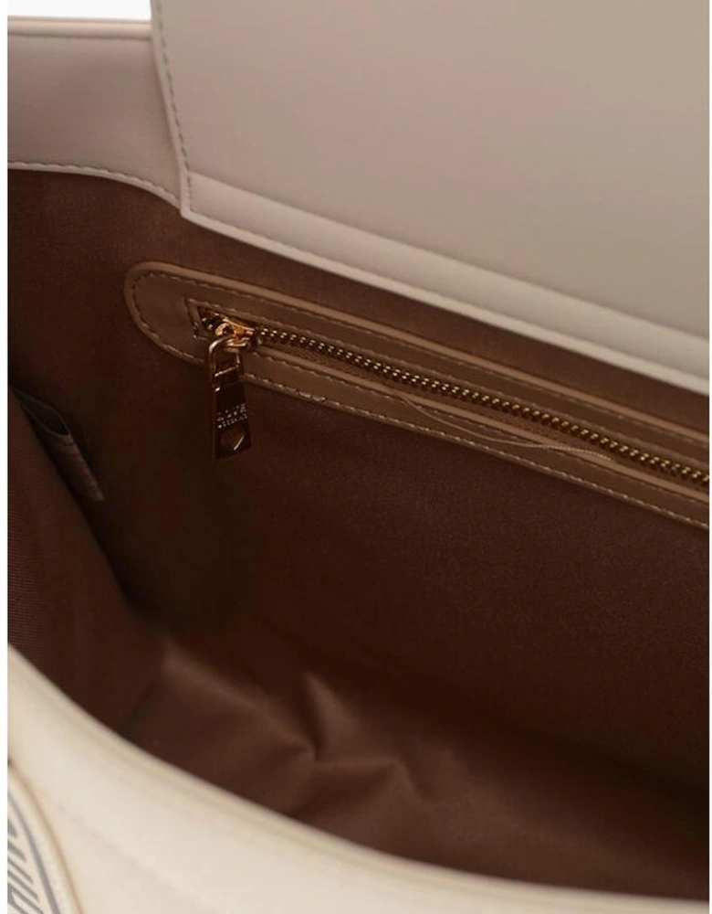 Embroidery Logo Handbag with Double Handle Women - Beige Tote Bags